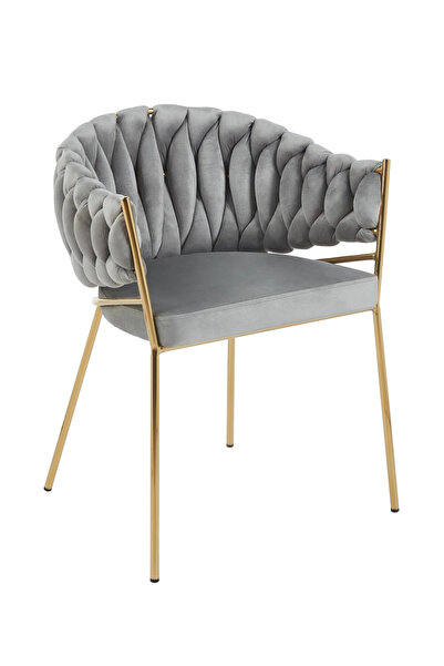 Topscaune Set 2 scaune dining, catifea, cadru metalic, Gri/Auriu