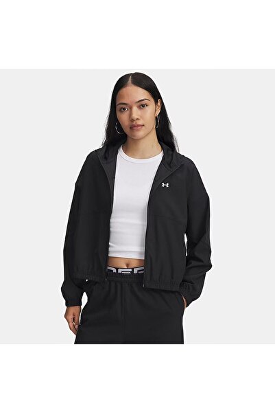 Under Armour 6004849-005 Black Full Zip Hoodie Rival Woven Women's Hooded Jacket
