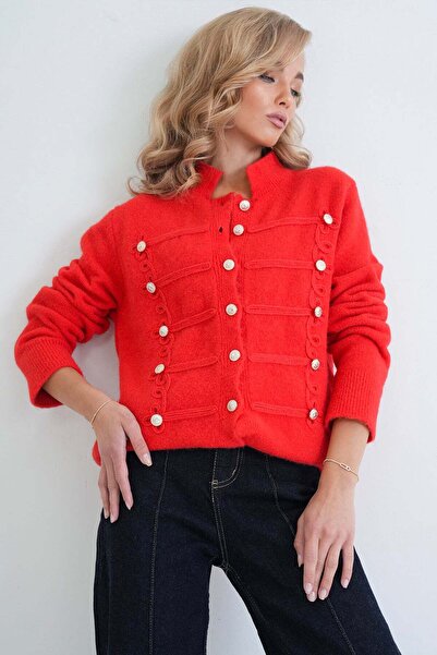 Trend Alaçatı Stili Women's Red Tie-Dye Soft Knitwear Cardigan Alc-X15901