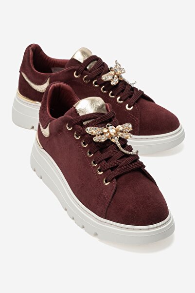 LuviShoes VENOSA Bordo Süet Hakiki Deri Yusufçuk Tokalı Kadın Günlük Spor Aya...
