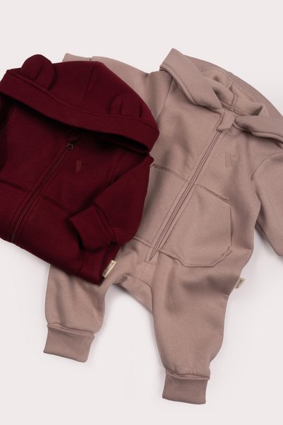 VAUVA Unisex Bebek 3 İplik Şardonlu Tulum - İçi Pamuklu Fermuarlı Kapüşonlu Tulum 3-24 Ay