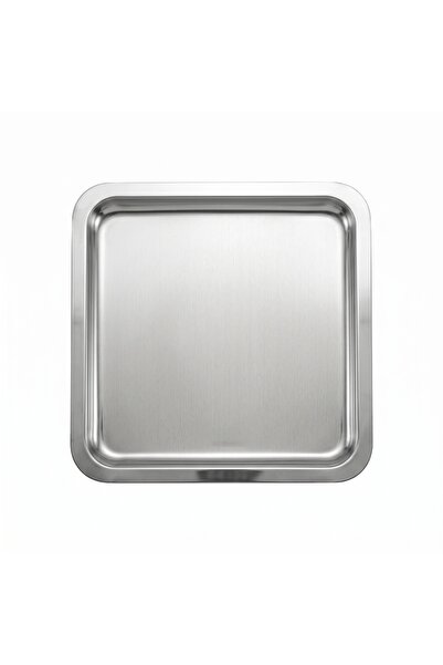 Abant Stainless Steel Square Presentation Tray 21 cm Silver Set of 2 (2 Pieces)