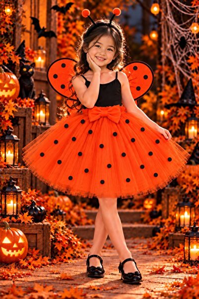 MADYA Halloween Pompom and Bow Detailed Girls' Fluffy Tutu Skirt