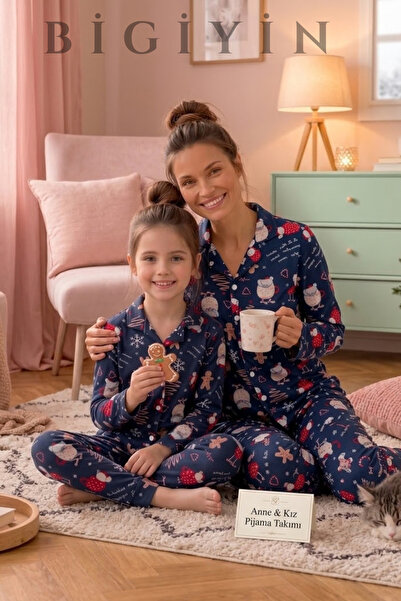 bigiyin Mother-Daughter Matching Winter Suede Pajama Set - Christmas-Themed N...