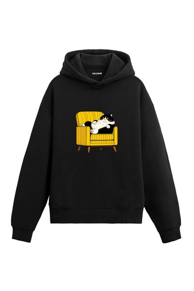 Colermi Lazy Cat on the Sofa Design Hooded Sweatshirt