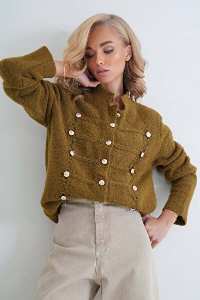 Trend Alaçatı Stili Women's Oil Green Tie-Up Soft Knitwear Cardigan Alc-X15901