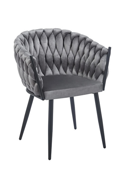 Topscaune Set 2 scaune dining, catifea, cadru metalic, Gri/Negru