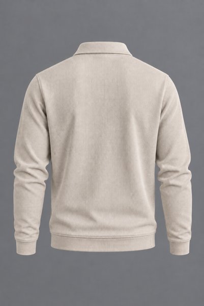 DAMGA JEANS Erkek Polo Yaka Yarım Fermuarlı Rahat Krem Kazak