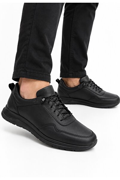 Anıl Ayakkabı Bzc 198 Men's Black Genuine Leather Rubber Laced Orthopedic Lig...