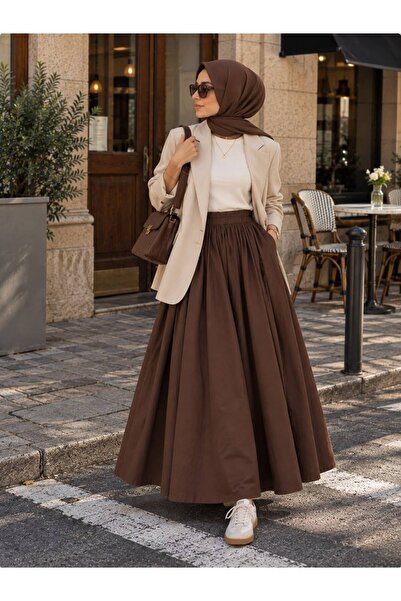 LiliaBoutique Kadın Premium Lastikli Cepli Günlük Rahat Etek Poplin Kumaş (95...