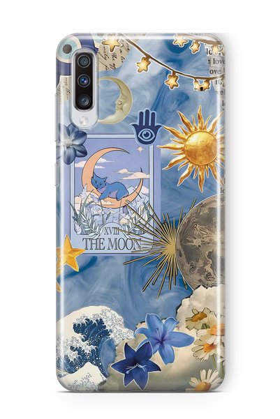 FLAMENKO Samsung Galaxy A70 Compatible Moon Sun Vintage Sky Pattern Transpare...
