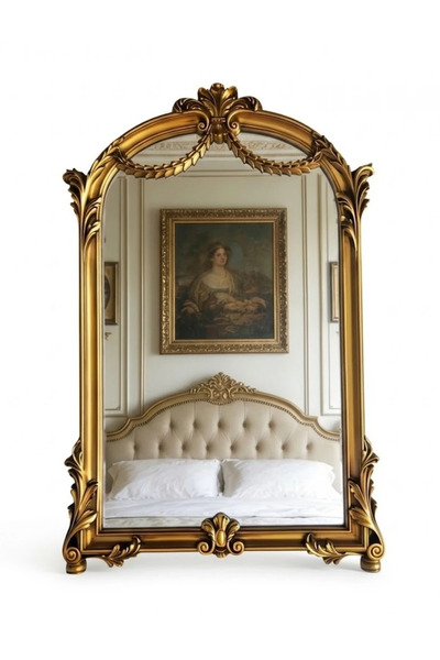 Mobatelier Oglindă decorativă de perete, ramă aurie antichizată, 60x90 cm