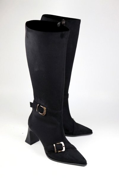 VARENZA WOMAN SHOES Suede Double Buckle Women's Thick Heeled Boots