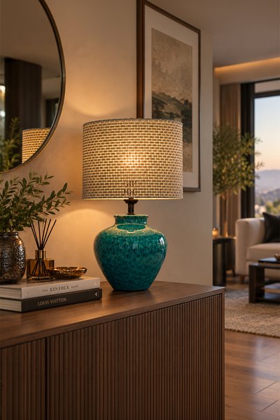 Modelight Lavin Modern Turkuaz Seramik Gövdeli Abajur- Salon,yatak Odası,antr...