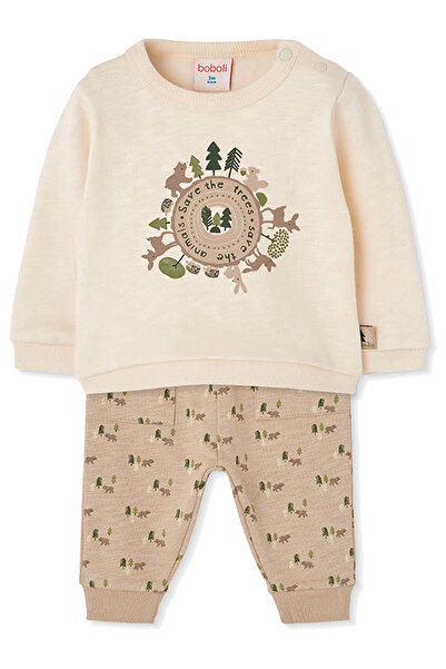 Boboli Animal Patterned Top and Bottom Set 6 Months-18 Months Ecru