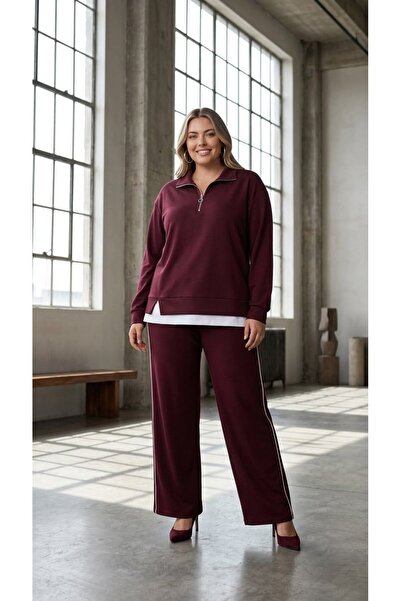 Koza Butik طقم بدلة رياضية بأكمام طويلة وتفاصيل نصف سحاب من نوع Big Size 8308-27
