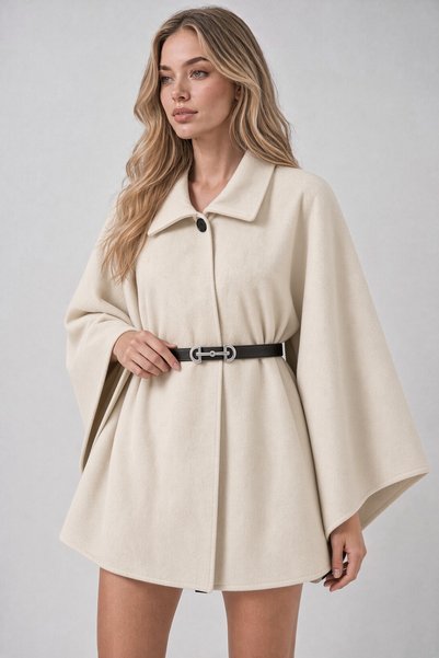Shiron Sportswear&Company Kadın Kemerli Kaşe Panço - Tesettür Tunik