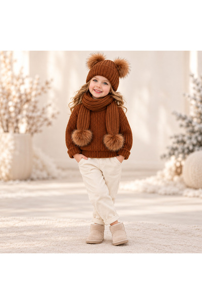 ESES BEBE Unisex Kazak Ve Atkı Bere Seti