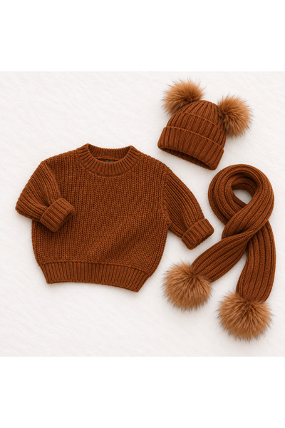 ESES BEBE Unisex Kazak Ve Atkı Bere Seti