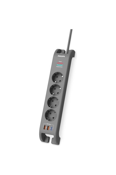 Philips SPN4140GA Akım Korumalı Priz 4'lü + 2x Usb-A 18W + 1x Usb-C 20W - 2m ...