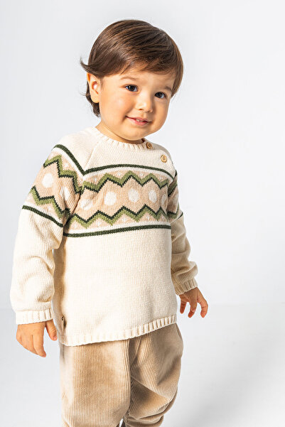 Boboli Ethnic Patterned Top and Bottom Set 6 Months-18 Months Ecru