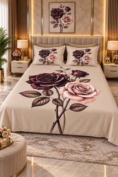 AYBERK HOME TEXTİLE طقم غطاء لحاف مزدوج من القطن المطبوع من EYLÜL 5D مع 6 قطع...