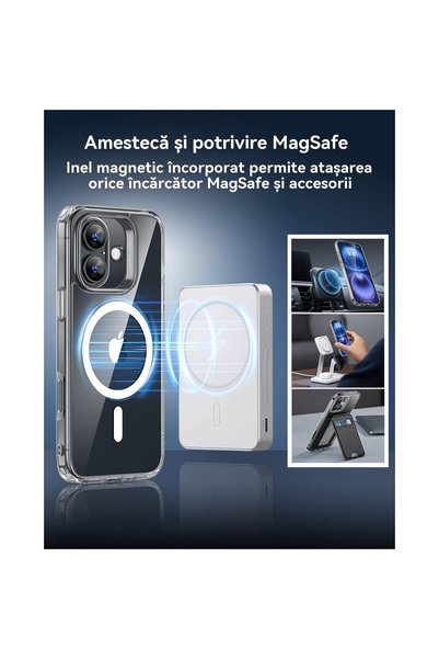 HIDARLING Husă de protecție, MagSafe, Compatibilă cu Apple iPhone 16, Anti-cădere, Protecție la patru laturi și absorbție a șocurilor, Transparentă