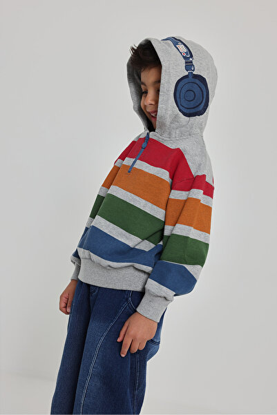 Boboli Stripe Patterned Sweatshirt 2 Years-6 Years Gray