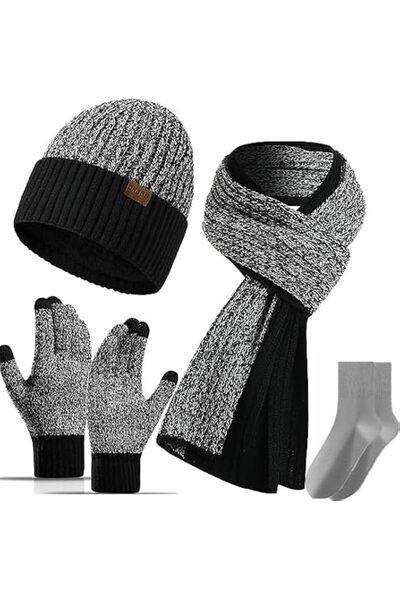 Generic 3 Pcs Winter Knit Beanie Hat Scarf and Touch Screen Gloves Set Fleece...