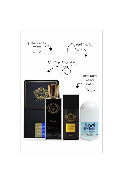 soel Parfüm Narkotik Set 3'lü Narkotik Erkek Parfüm 50 Ml+Narkotik Deodrant+N...