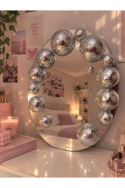 Bloomvia Disco Toplu Ayna Gümüş – Dekoratif Oval Duvar Aynası, Retro ve Moder...