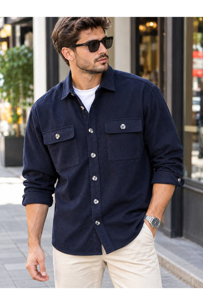 no4 style 100% Cotton Gabardine Half Oversized Men's Shirt
