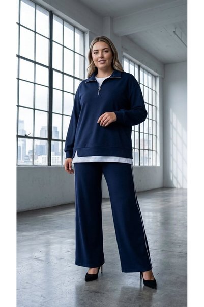 Koza Butik طقم بدلة رياضية بأكمام طويلة وتفاصيل نصف سحاب من نوع Big Size 8308-27