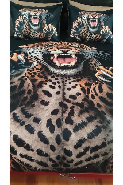 AYBERK HOME TEXTİLE Leopard 5D Printed Double Duvet Cover Set with 6-Piece Fitted Sheets