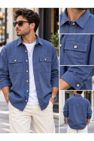 no4 style 100% Cotton Gabardine Half Oversized Men's Shirt