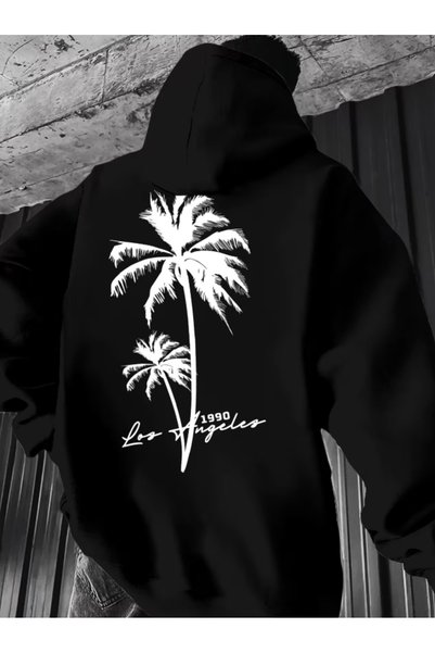 one button Unisex Φούτερ με στάμπα Los Angles 1990 Premium με κουκούλα και 2 ...