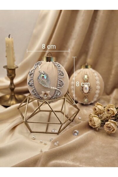 OEM Set de 2 globuri de Crăciun de lux, din catifea crem/șampanie, ornamente ...