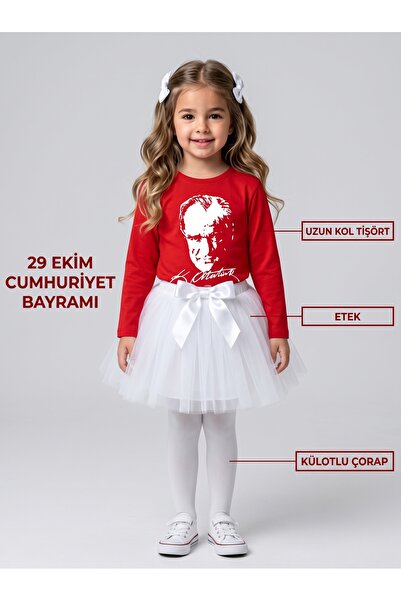 NACAR STORE Devojčin set CRVENO-BELOG KONJA, dugih rukava i belih tuta suknji...