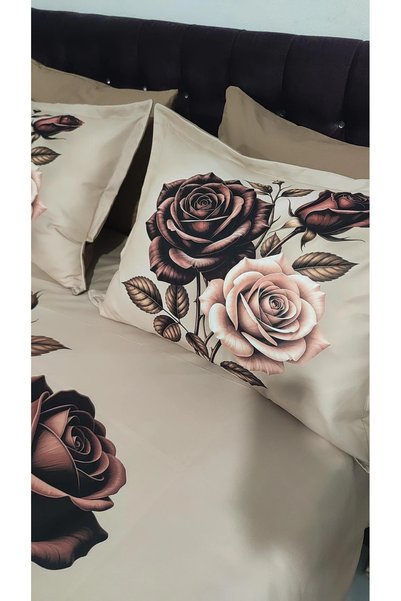 AYBERK HOME TEXTİLE Eylül 5D Printed Cotton Double Duvet Cover Set with 6-Piece Fitted Sheets