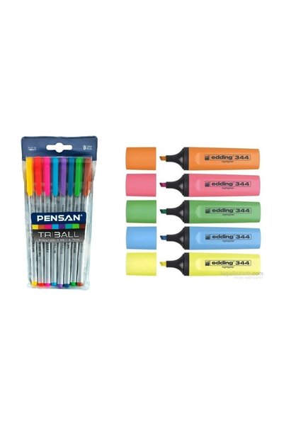 Edding قلم هايلايتر E-344 5 قطع في كيس Ed344P599 + مجموعة أقلام حبر جاف تريبا...