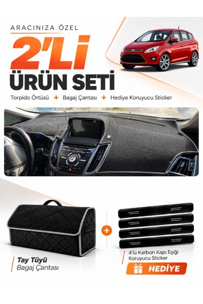 e-biz Ford C-Max (2010-2014) Double Screen Compatible Dashboard Cover + Tay F...