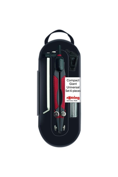 Pensan Rotring 16 cm Çift Kırma Ayaklı Pergel 4 Parça Set Kırmızı ve Siyah Renk ile Pratik Çizim Aracı