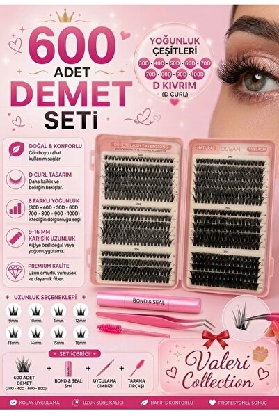 600 Adet Profesyonel DIY Evde İpek Kirpik Seti - 30D-100D Mix Hacim (8mm-16mm) Doğal Görünümlü Küme Takma Kirpik