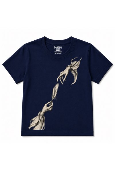 Rabona Fashion Whispered Connection Feather & Hands Graphic Kids T-Shirt