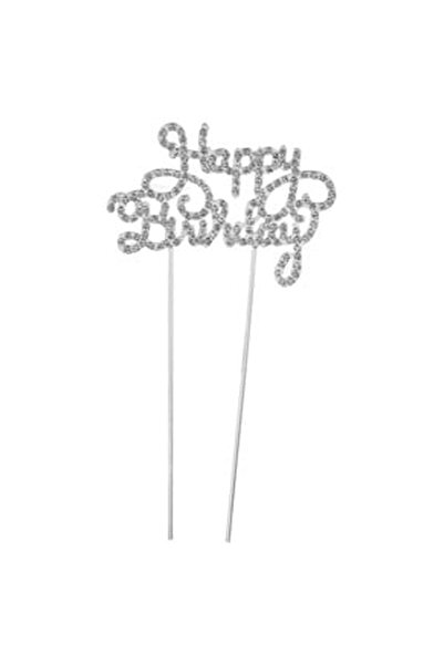 OEM Topper Tort La Mulți Ani Argintiu Metalic cu Strass 10.5x21cm