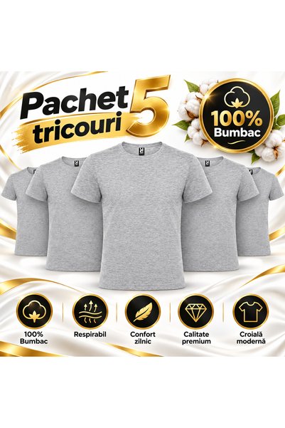 Generic Brand Σετ 5 Μαύρα Μπλουζάκια Unisex, 100% ΒΑΜΒΑΚΙ, Κανονική Γραμμή, Α...