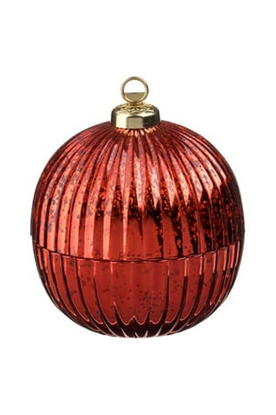OEM White Scented Christmas Candle in Striped Glass Globe Ø12.5x11cm