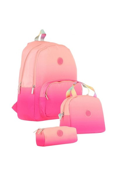 KAUKKO Rainbow Somon Pembe Renk Geçişli Kız Çocuk Üçlü Ilkokul ve Ortaokul Ça...