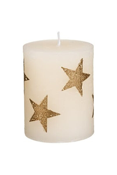 OEM Χριστουγεννιάτικο Κερί Εκρού με Χρυσά Αστέρια Ø6.5x15εκ.