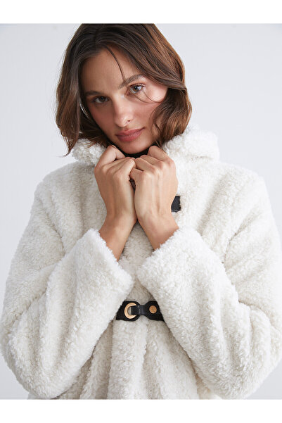 LC Waikiki Alita City Lcw Vision White Shirt Collar Women's Teddy Coat with a...